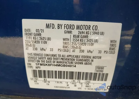 2021 Ford Explorer Limited from USA, damaged, VIN 1FMSK8FH4MGB04014